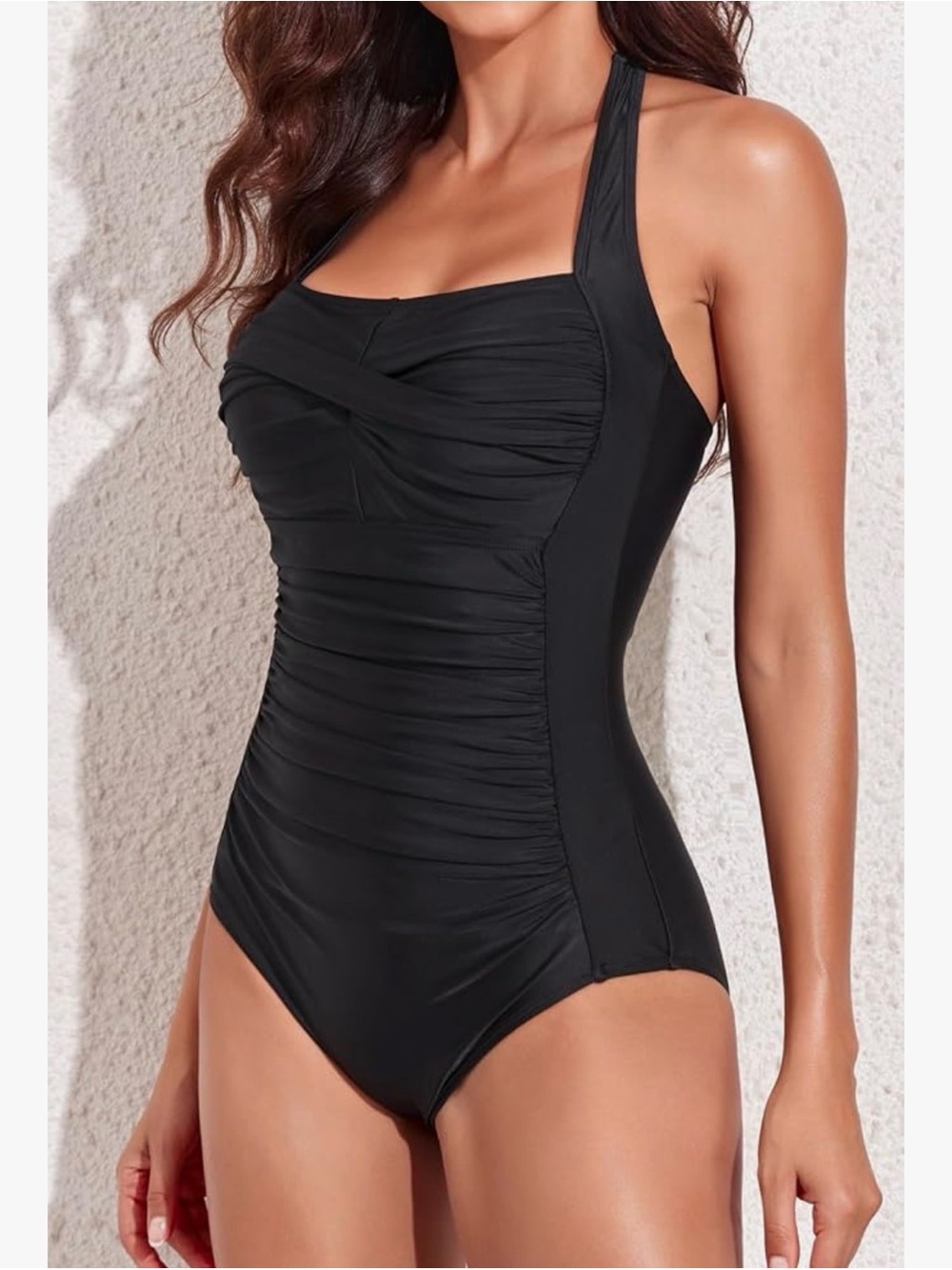 NWT Smismivo Tummy Control Ruched Halter One-Piece Swimsuit size L